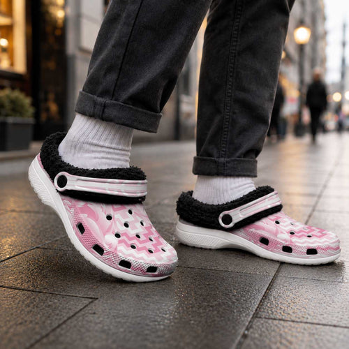 Aotearoa Kowhaiwhai Poutama Pink Motif Fleece Clogs