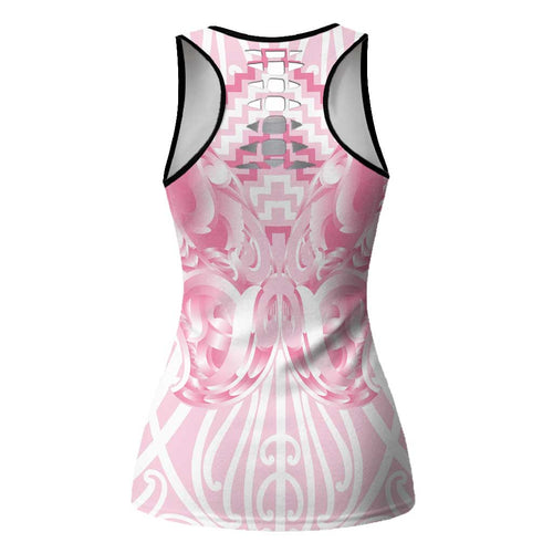 Aotearoa Kowhaiwhai Poutama Pink Motif Hollow Tank Top