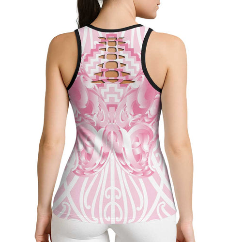 Aotearoa Kowhaiwhai Poutama Pink Motif Hollow Tank Top