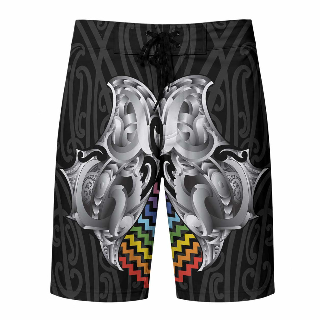 Aotearoa Kowhaiwhai Poutama Rainbow Motif Board Shorts