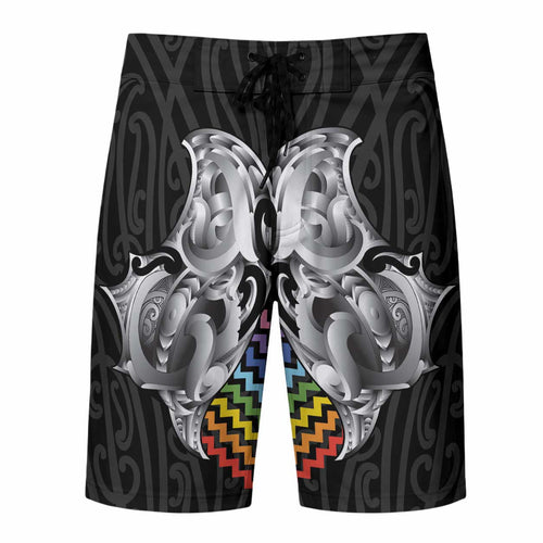 Aotearoa Kowhaiwhai Poutama Rainbow Motif Board Shorts