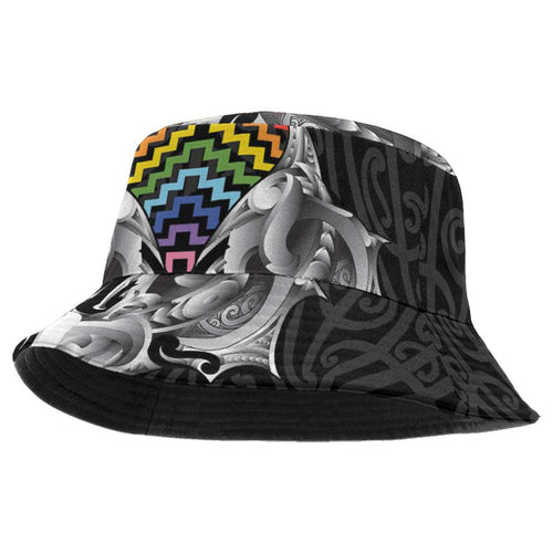 Aotearoa Kowhaiwhai Poutama Rainbow Motif Bucket Hat