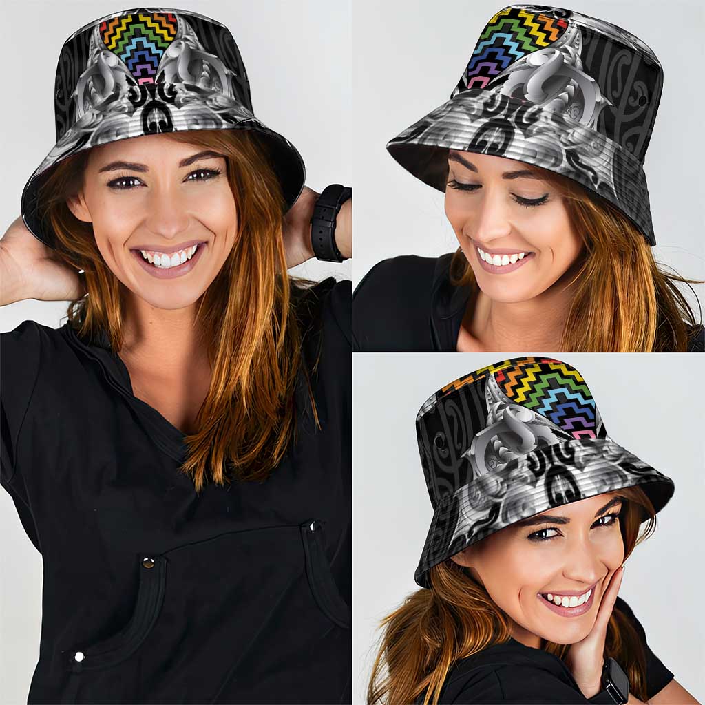 Aotearoa Kowhaiwhai Poutama Rainbow Motif Bucket Hat