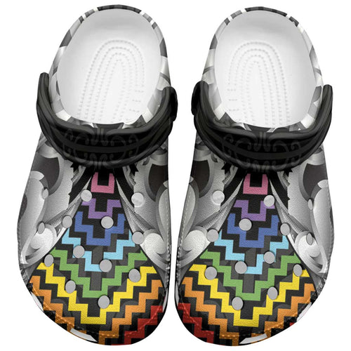 Aotearoa Kowhaiwhai Poutama Rainbow Motif Clogs Shoes