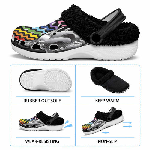 Aotearoa Kowhaiwhai Poutama Rainbow Motif Fleece Clogs