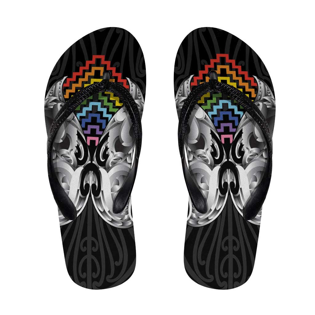 Aotearoa Kowhaiwhai Poutama Rainbow Motif Flip Flops