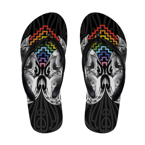Aotearoa Kowhaiwhai Poutama Rainbow Motif Flip Flops