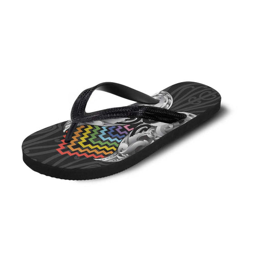 Aotearoa Kowhaiwhai Poutama Rainbow Motif Flip Flops
