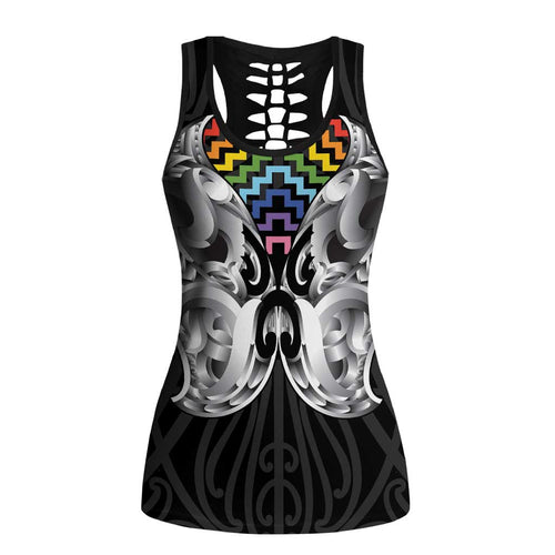 Aotearoa Kowhaiwhai Poutama Rainbow Motif Hollow Tank Top