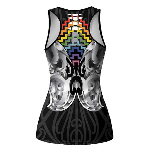 Aotearoa Kowhaiwhai Poutama Rainbow Motif Hollow Tank Top