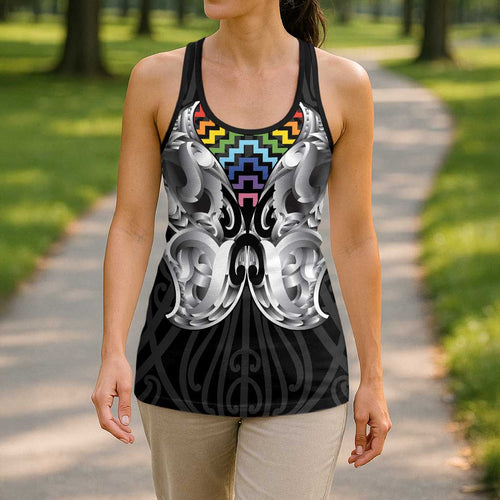 Aotearoa Kowhaiwhai Poutama Rainbow Motif Hollow Tank Top