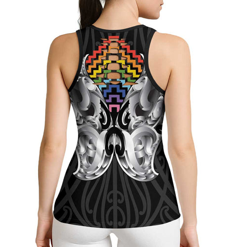 Aotearoa Kowhaiwhai Poutama Rainbow Motif Hollow Tank Top