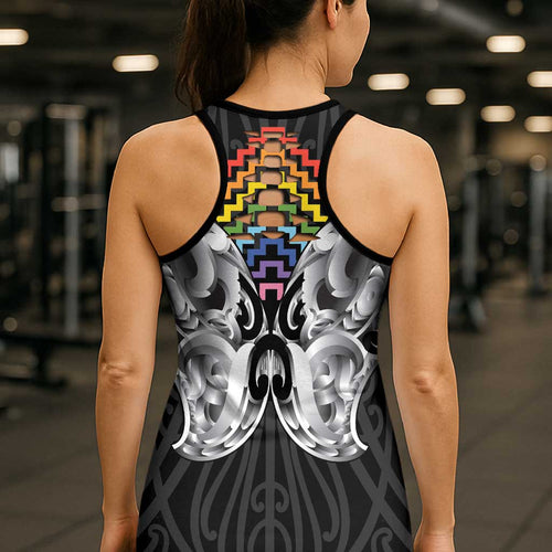 Aotearoa Kowhaiwhai Poutama Rainbow Motif Hollow Tank Top