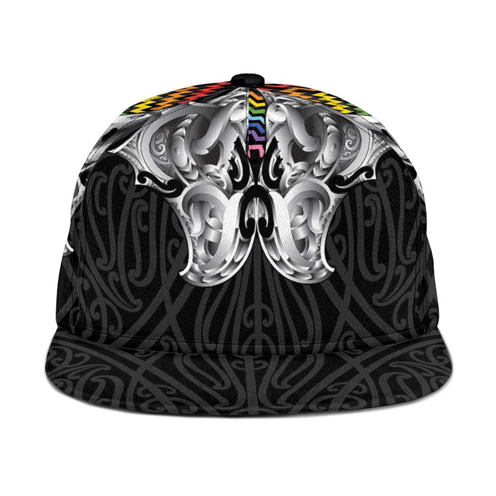 Aotearoa Kowhaiwhai Poutama Rainbow Motif Snapback Cap