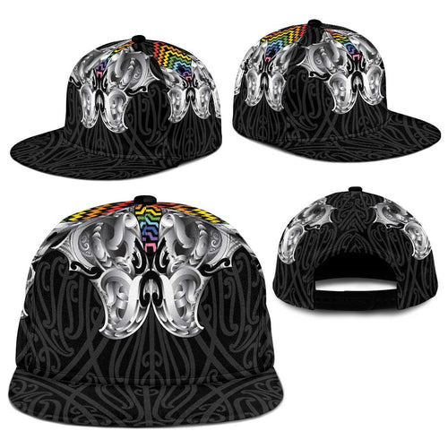 Aotearoa Kowhaiwhai Poutama Rainbow Motif Snapback Cap
