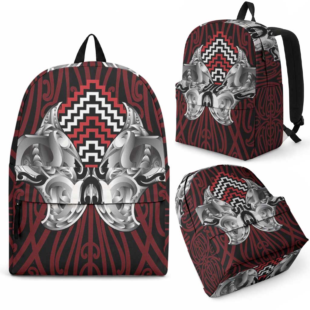 Aotearoa Kowhaiwhai Poutama Red Motif Backpack
