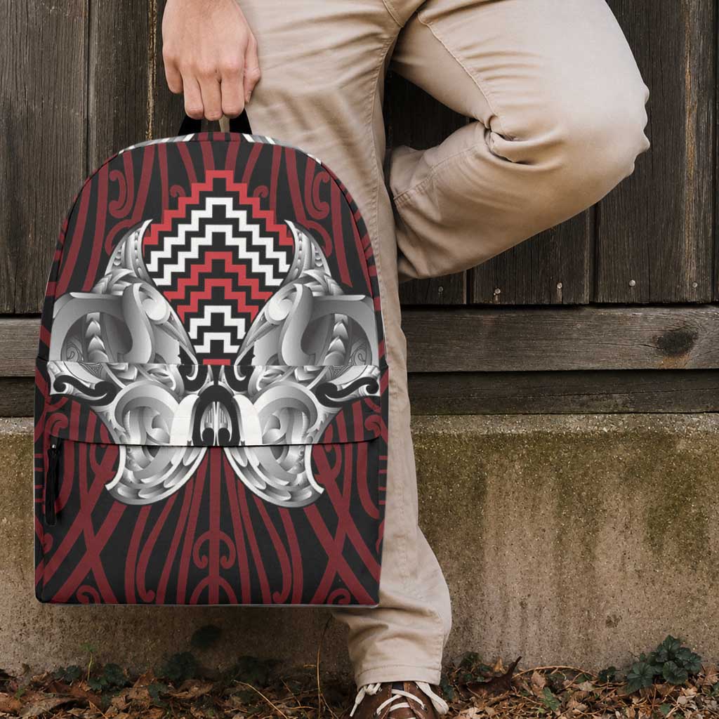 Aotearoa Kowhaiwhai Poutama Red Motif Backpack