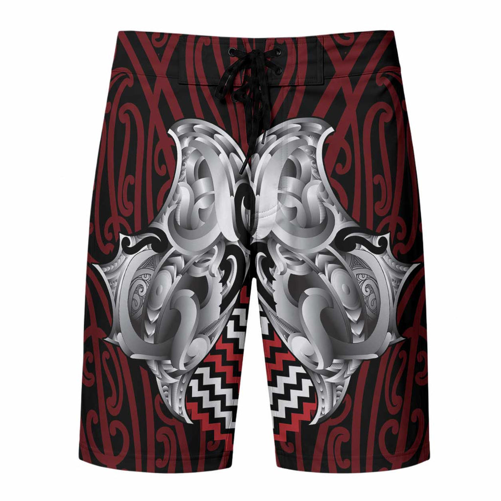 Aotearoa Kowhaiwhai Poutama Red Motif Board Shorts