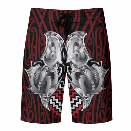 Aotearoa Kowhaiwhai Poutama Red Motif Board Shorts