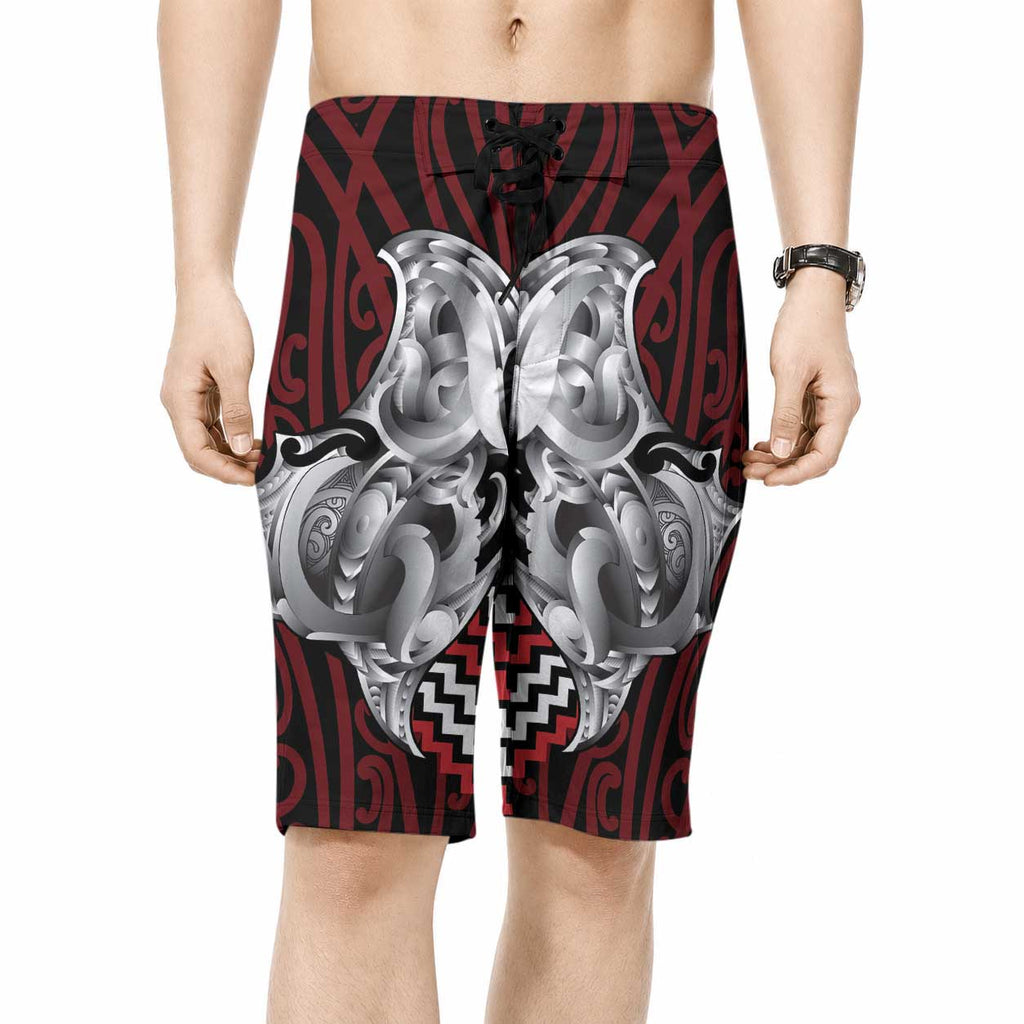 Aotearoa Kowhaiwhai Poutama Red Motif Board Shorts