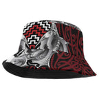 Aotearoa Kowhaiwhai Poutama Red Motif Bucket Hat