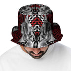Aotearoa Kowhaiwhai Poutama Red Motif Bucket Hat