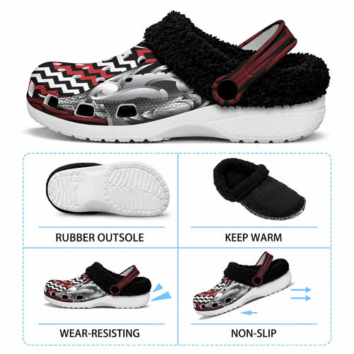 Aotearoa Kowhaiwhai Poutama Red Motif Fleece Clogs