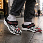 Aotearoa Kowhaiwhai Poutama Red Motif Fleece Clogs