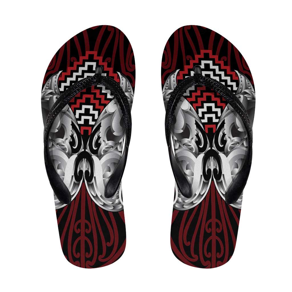 Aotearoa Kowhaiwhai Poutama Red Motif Flip Flops