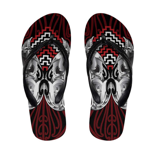 Aotearoa Kowhaiwhai Poutama Red Motif Flip Flops
