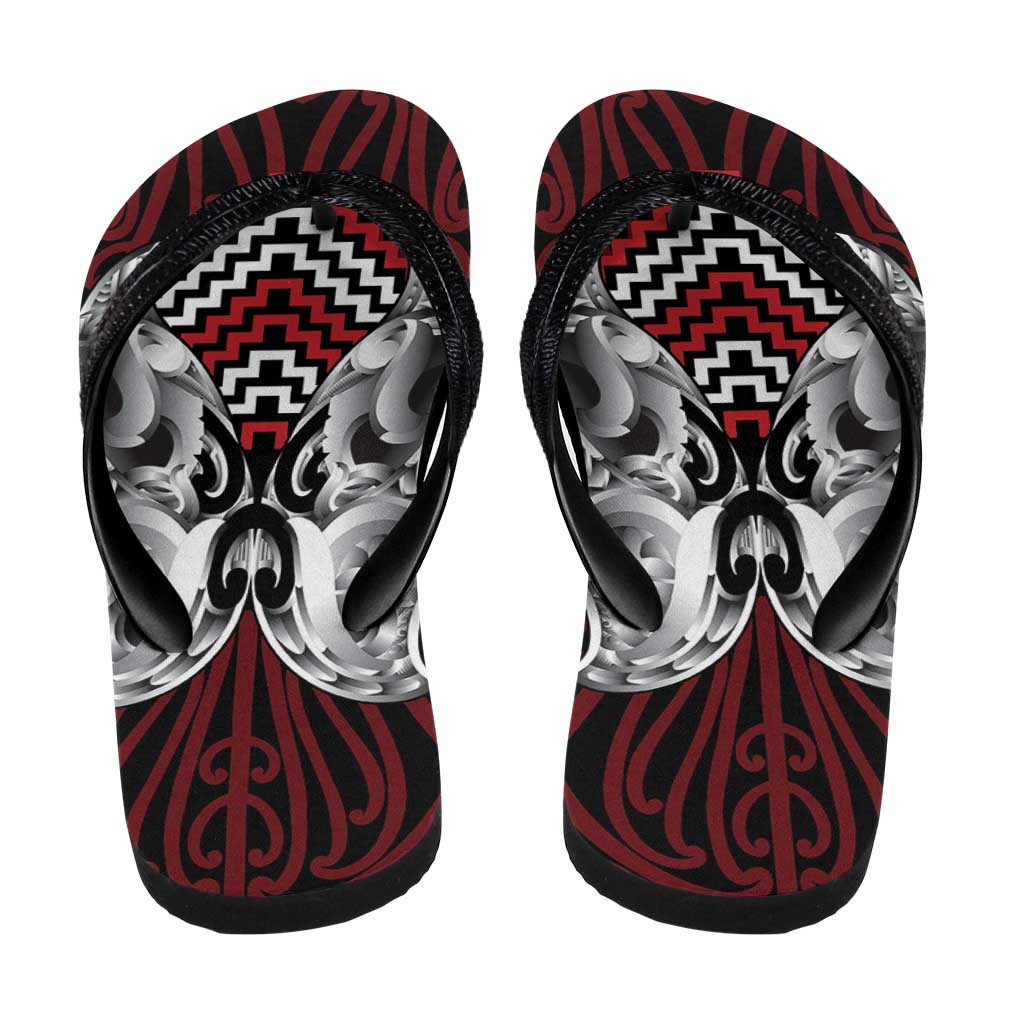 Aotearoa Kowhaiwhai Poutama Red Motif Flip Flops