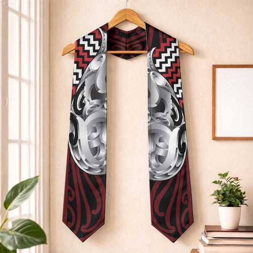 Aotearoa Kowhaiwhai Poutama Red Motif Graduation Stole