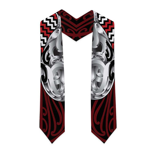 Aotearoa Kowhaiwhai Poutama Red Motif Graduation Stole
