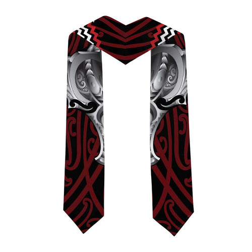 Aotearoa Kowhaiwhai Poutama Red Motif Graduation Stole