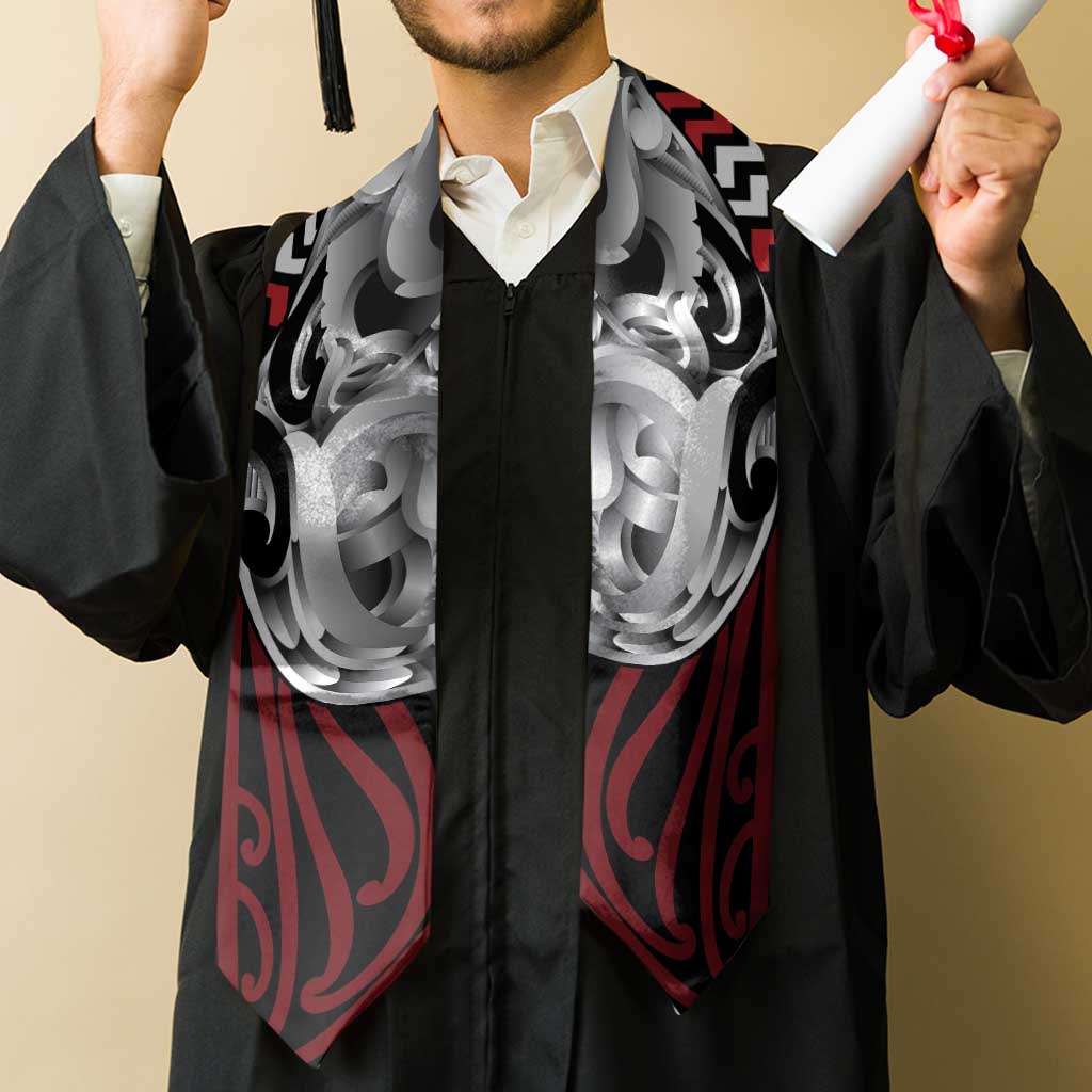 Aotearoa Kowhaiwhai Poutama Red Motif Graduation Stole