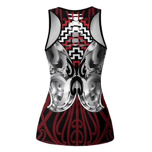 Aotearoa Kowhaiwhai Poutama Red Motif Hollow Tank Top