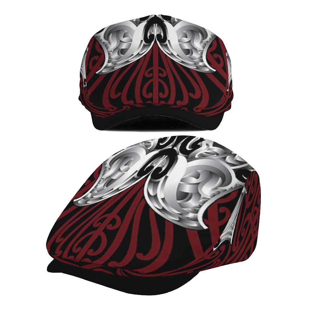 Aotearoa Kowhaiwhai Poutama Red Motif Jeff Hat