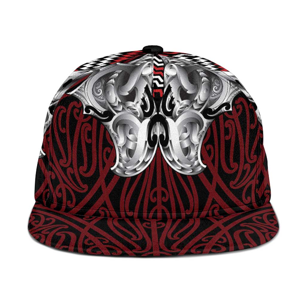 Aotearoa Kowhaiwhai Poutama Red Motif Snapback Cap
