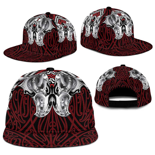 Aotearoa Kowhaiwhai Poutama Red Motif Snapback Cap
