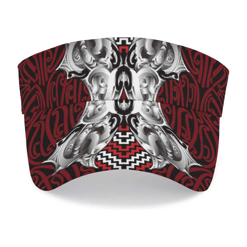 Aotearoa Kowhaiwhai Poutama Red Motif Sun Visor Cap