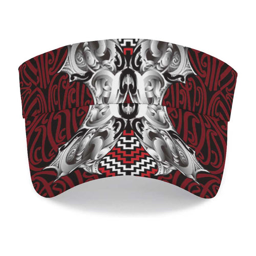 Aotearoa Kowhaiwhai Poutama Red Motif Sun Visor Cap