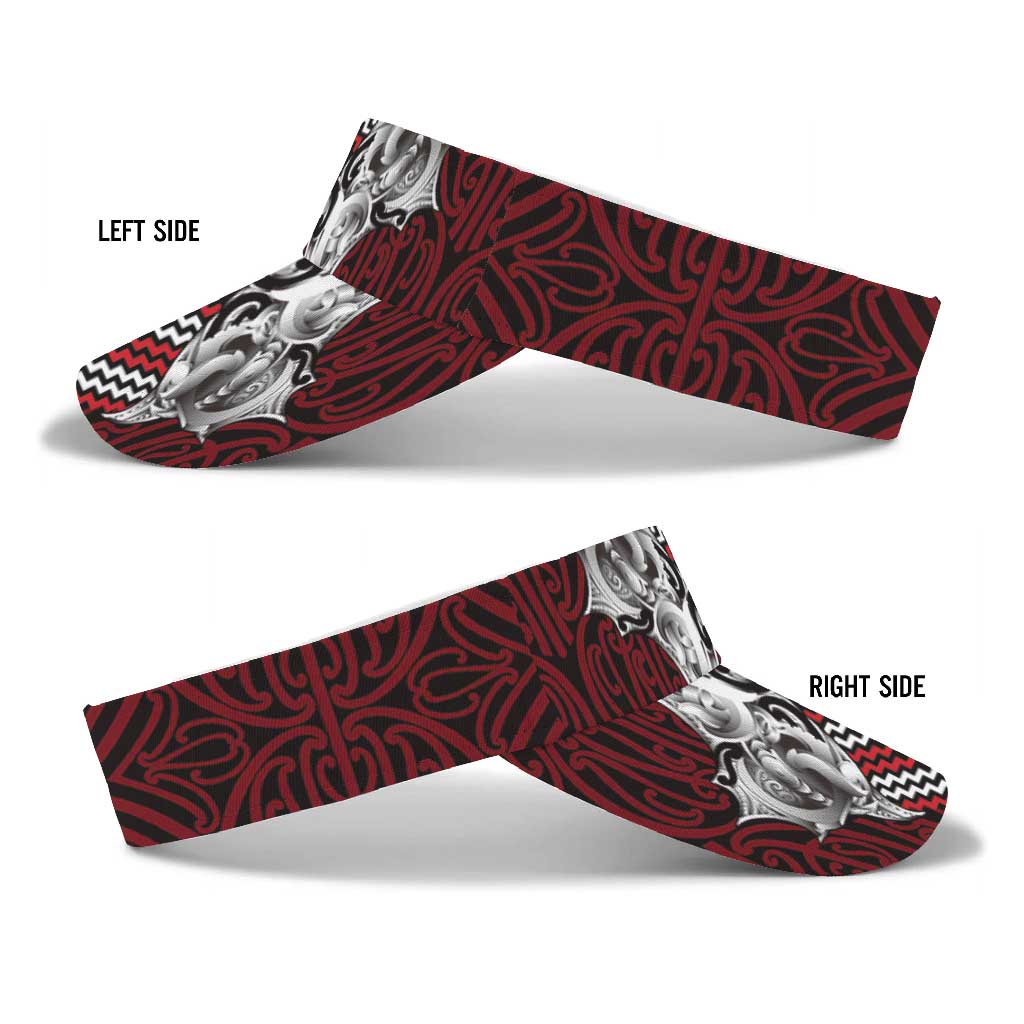 Aotearoa Kowhaiwhai Poutama Red Motif Sun Visor Cap