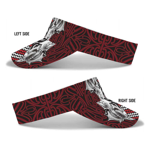Aotearoa Kowhaiwhai Poutama Red Motif Sun Visor Cap