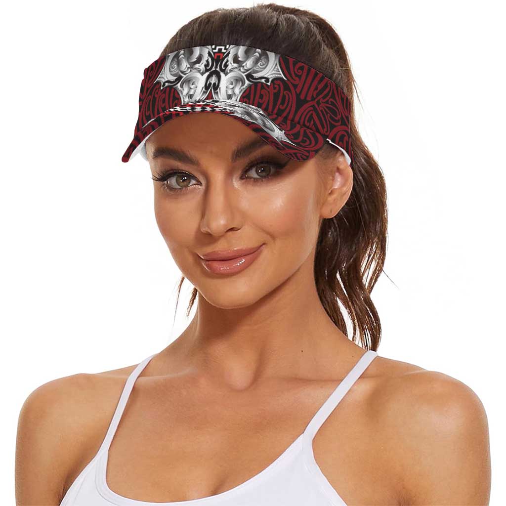 Aotearoa Kowhaiwhai Poutama Red Motif Sun Visor Cap