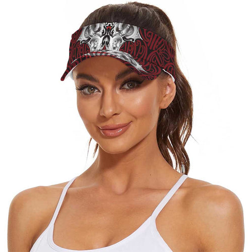 Aotearoa Kowhaiwhai Poutama Red Motif Sun Visor Cap