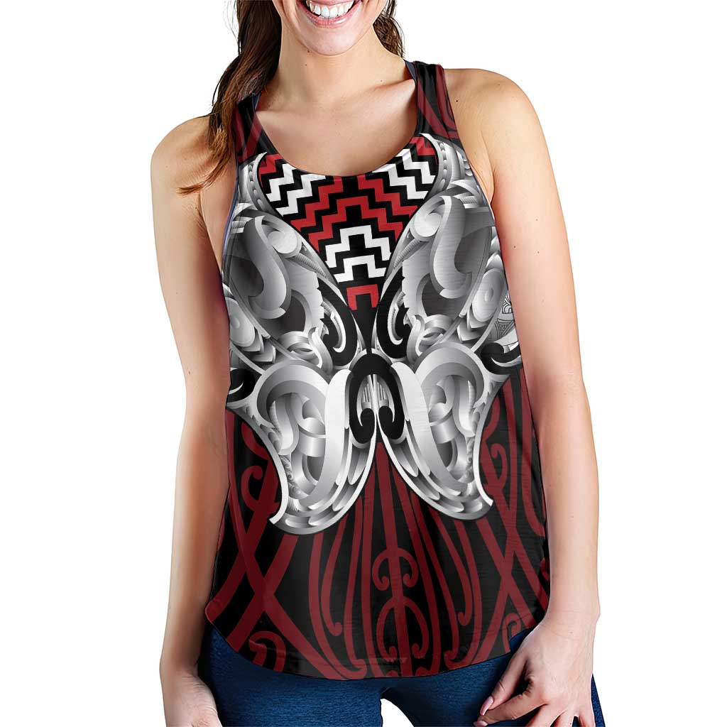 Aotearoa Kowhaiwhai Poutama Red Motif Women Racerback Tank