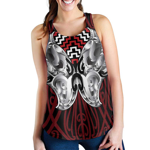 Aotearoa Kowhaiwhai Poutama Red Motif Women Racerback Tank