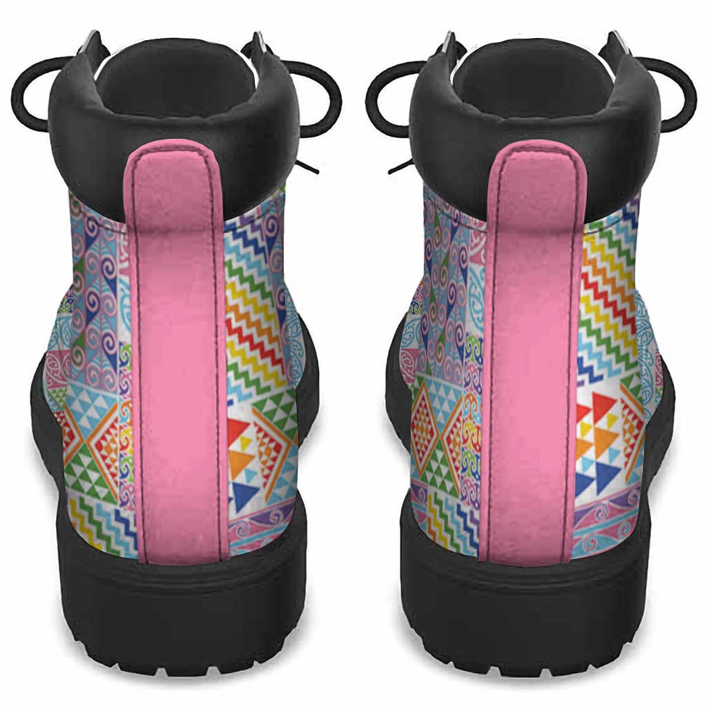 Aotearoa Kowhaiwhai Taniko Patchwork Rainbow Motifs All Season Boots