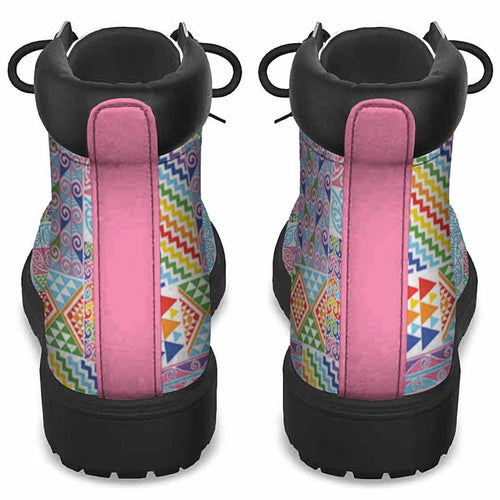 Aotearoa Kowhaiwhai Taniko Patchwork Rainbow Motifs All Season Boots
