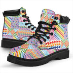 Aotearoa Kowhaiwhai Taniko Patchwork Rainbow Motifs All Season Boots